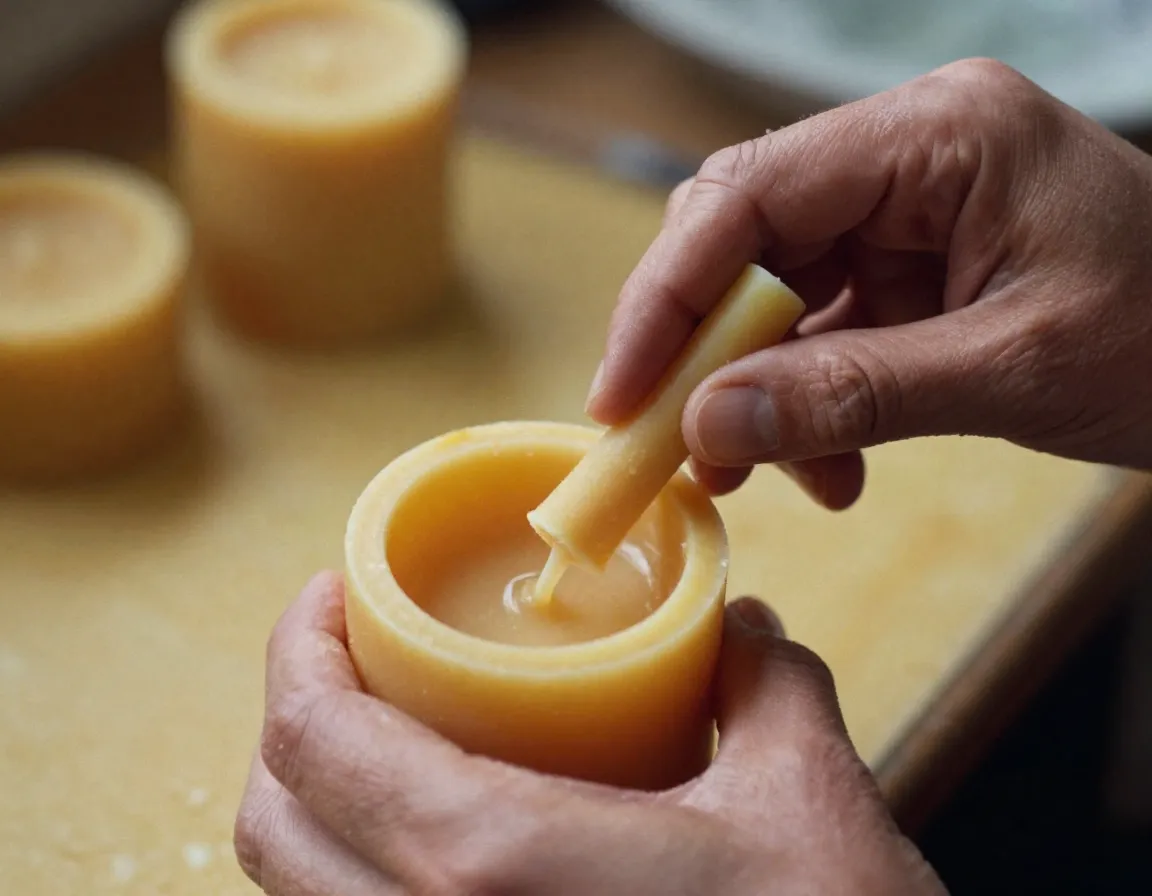 Hands demonstrating traditional candle-making techniques
